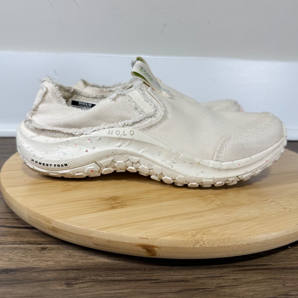 HOLO Maverick Slip On Shoes Womens 7 Cream Canvas Raw Edge HW123471 Coastal Boho